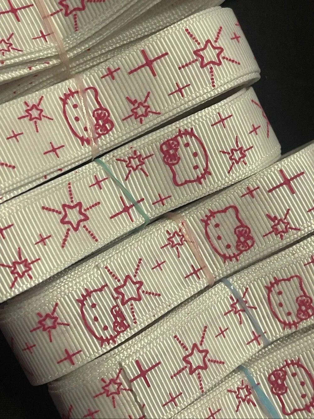 5/8” printed grosgrain Ribbon NEW 5 yards yds yd Hello Kitty hot pink on white s